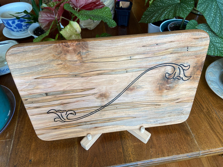 Ambrosia Maple Charcuterie Board - Unique Flower Scroll Resin Inlay