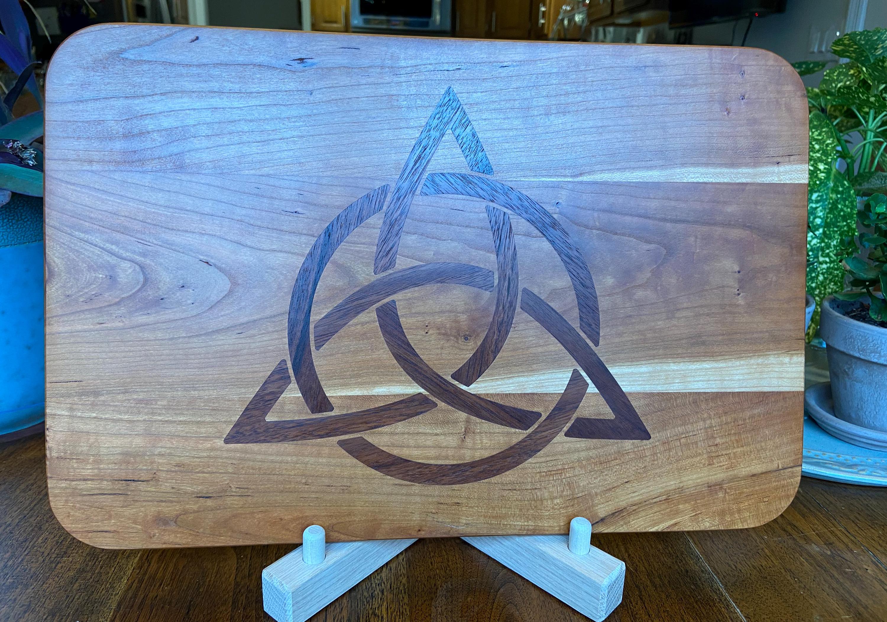 Cherry Charcuterie Board - Celtic Knot (triquetra) Peruvian Walnut Inlay.