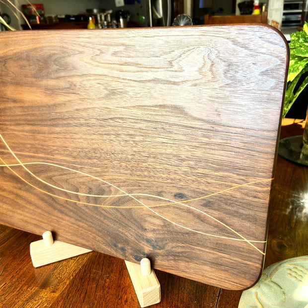 Peruvian Walnut charcuterie board - unique Maple and Cherry banding/inlay.