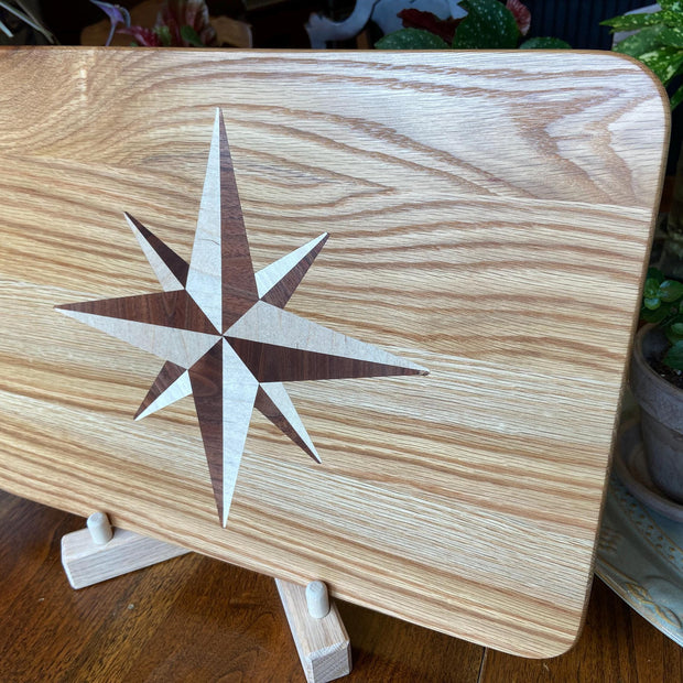 White Oak Charcuterie Board with Compass Rose Inlay - Handcrafted Woodwork