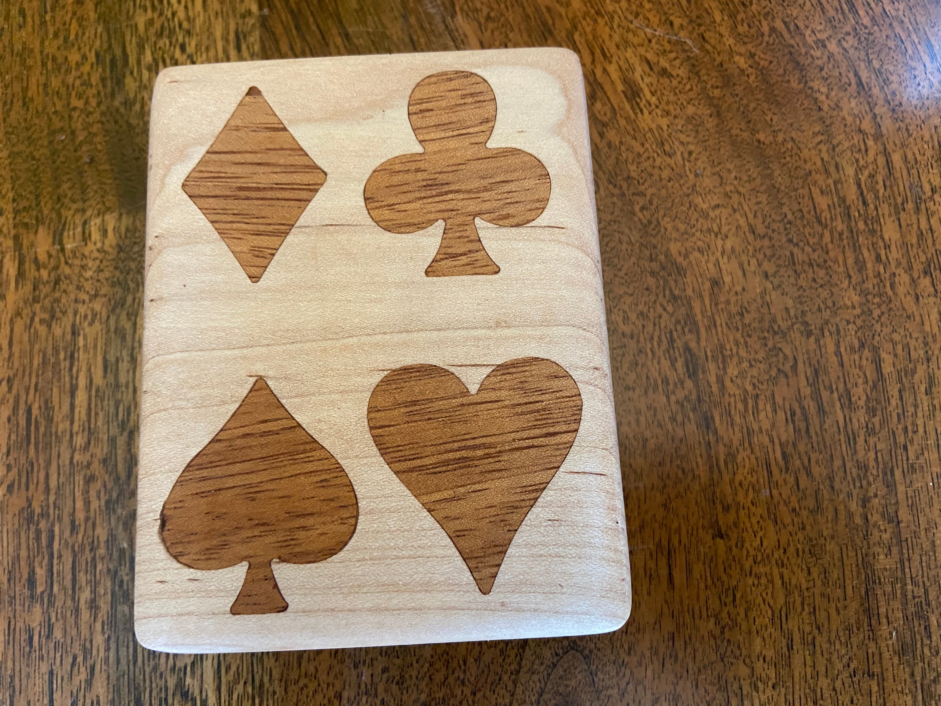 Handcrafted Wooden Playing Card Box - various wood and inlay options.