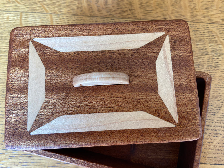 Handcrafted Lidded Keepsake Box with Wood Inlay and Carved Handle - 6