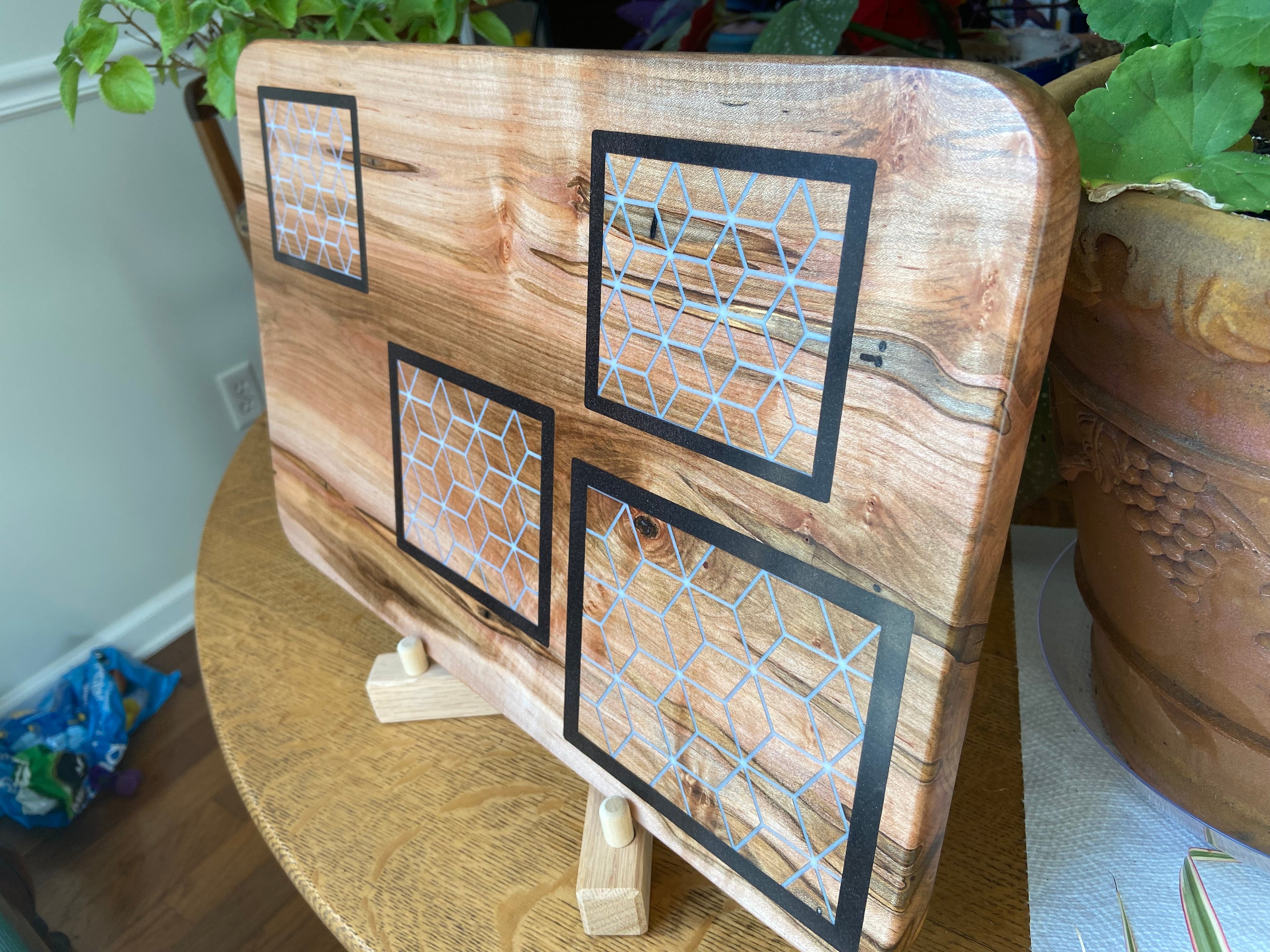 Ambrosia Maple Charcuterie Board - Handcrafted Fine Diamond Inlay with Boarders