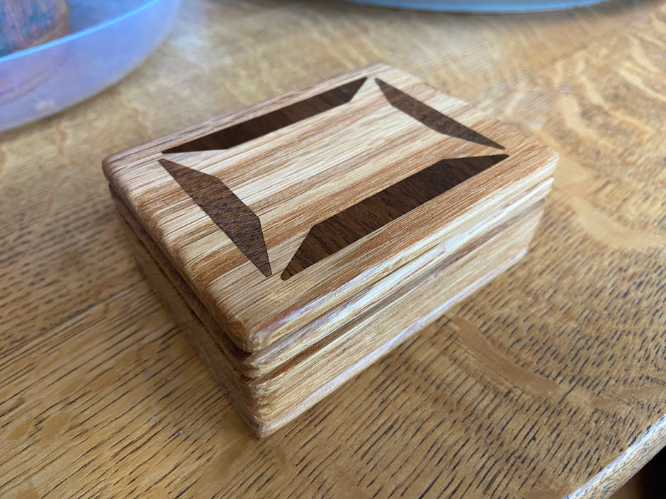 Handcrafted Lidded Keepsake Box with Wood Inlay 4" x 3"