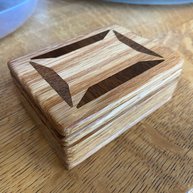 Handcrafted Lidded Keepsake Box with Wood Inlay 4" x 3"