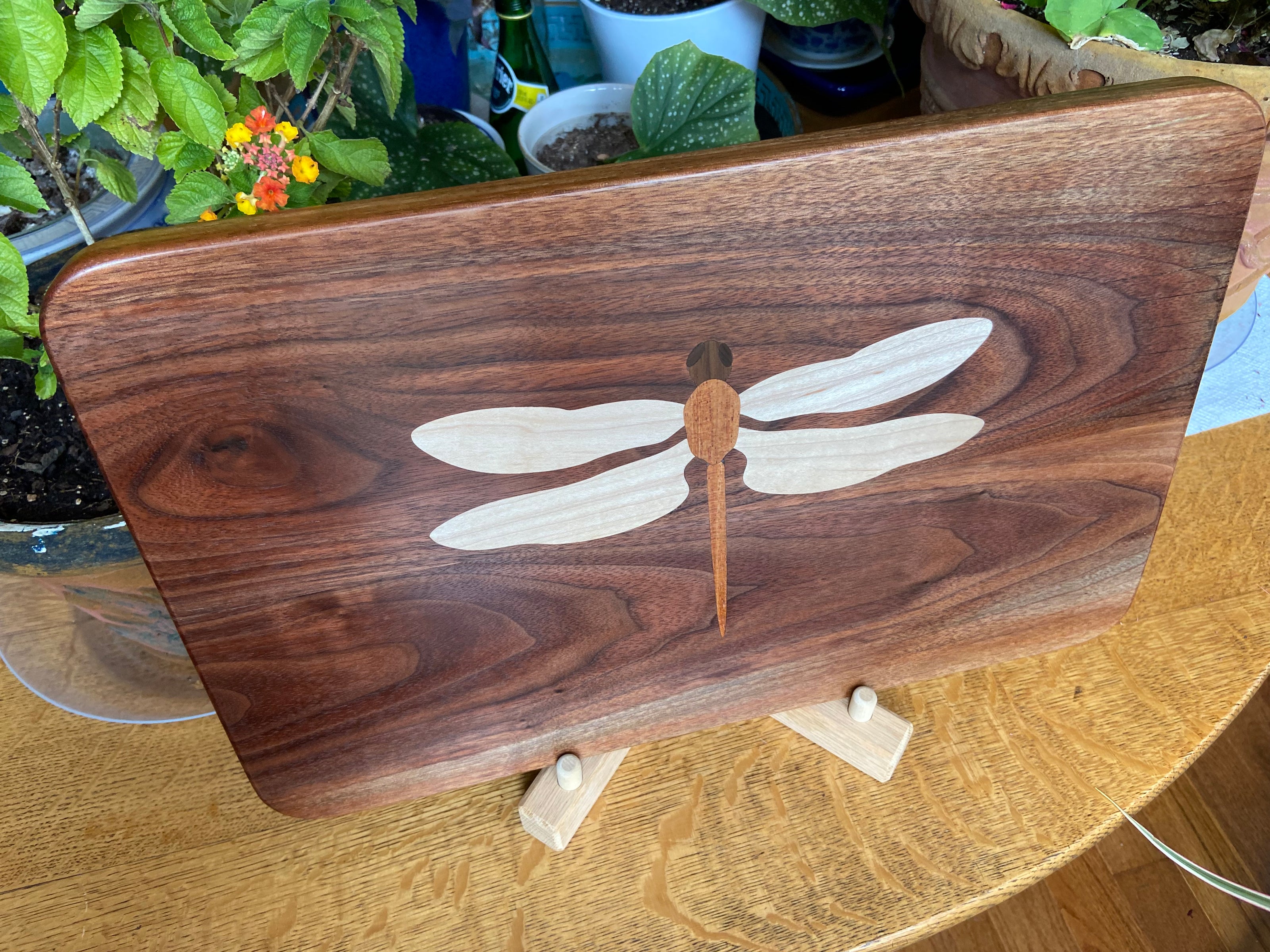 Walnut Charcuterie Board with Dragonfly Inlay - Handcrafted Woodwork