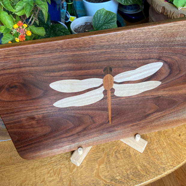 Walnut Charcuterie Board with Dragonfly Inlay - Handcrafted Woodwork