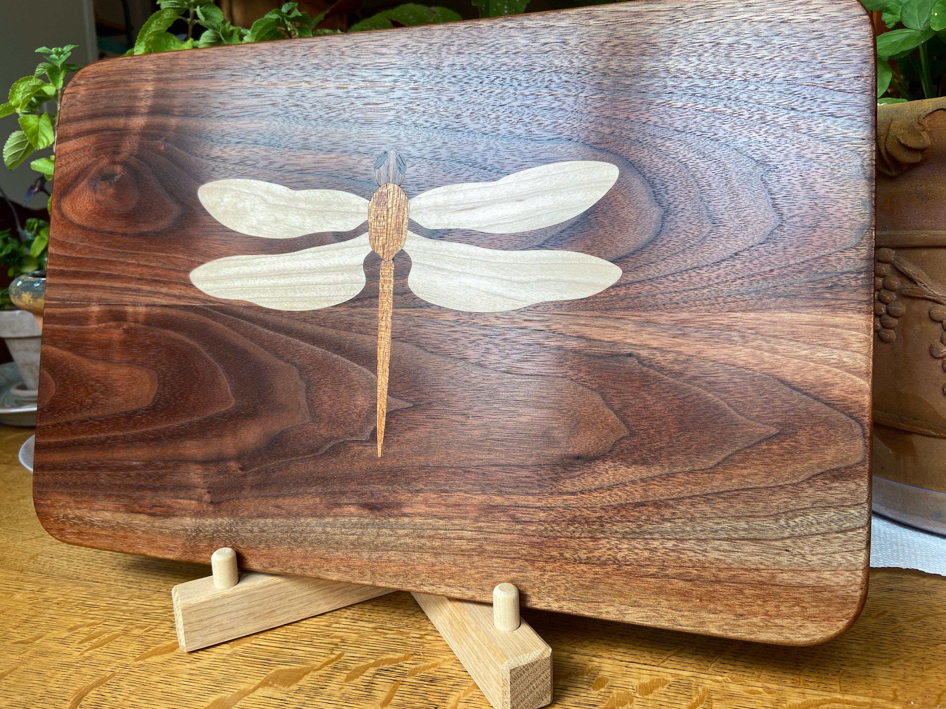 Walnut Charcuterie Board with Dragonfly Inlay - Handcrafted Woodwork