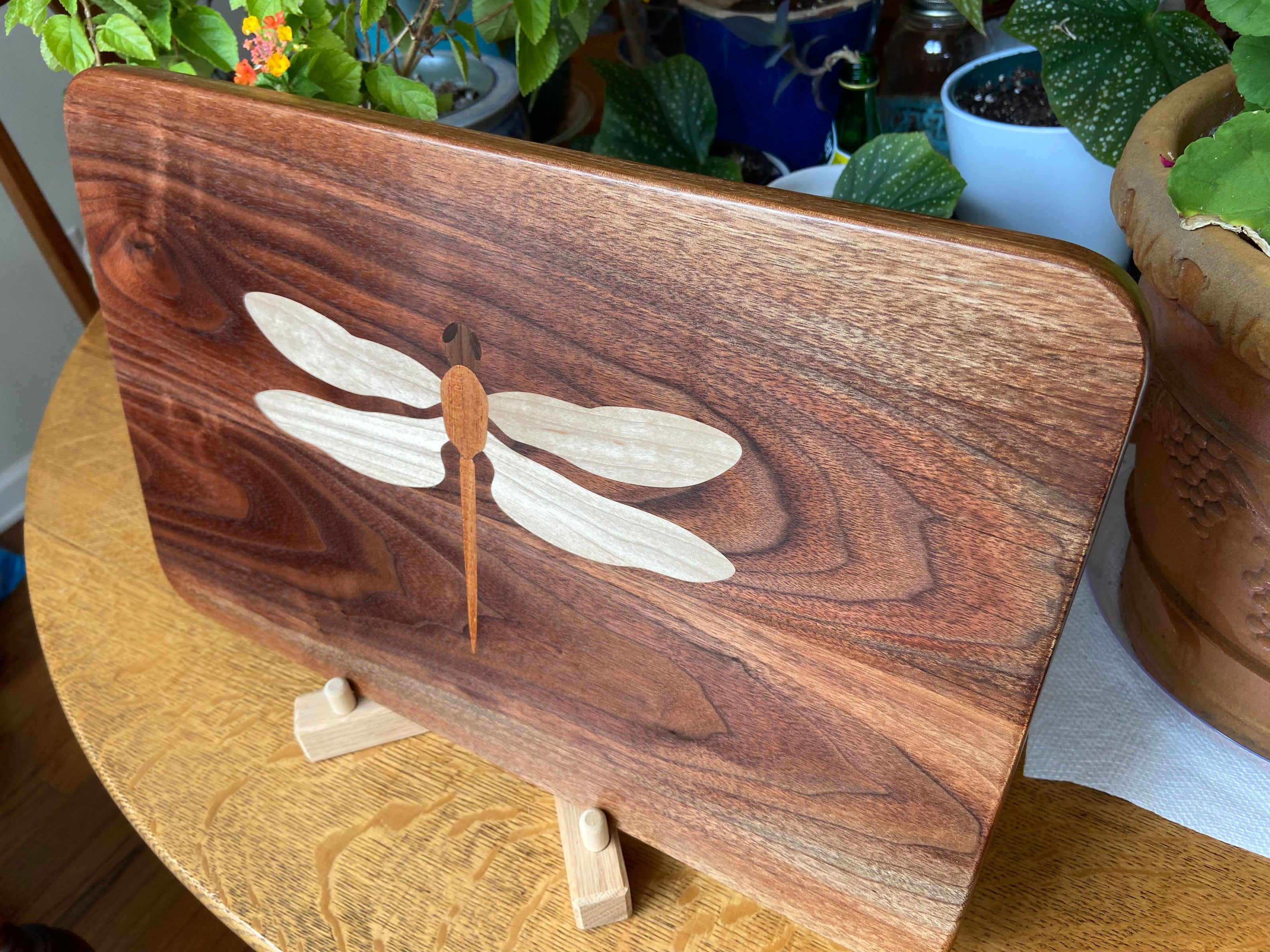 Walnut Charcuterie Board with Dragonfly Inlay - Handcrafted Woodwork
