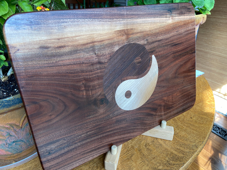 Walnut Charcuterie Board - soft Maple & Peruvian Walnut Yin Yang Inlay