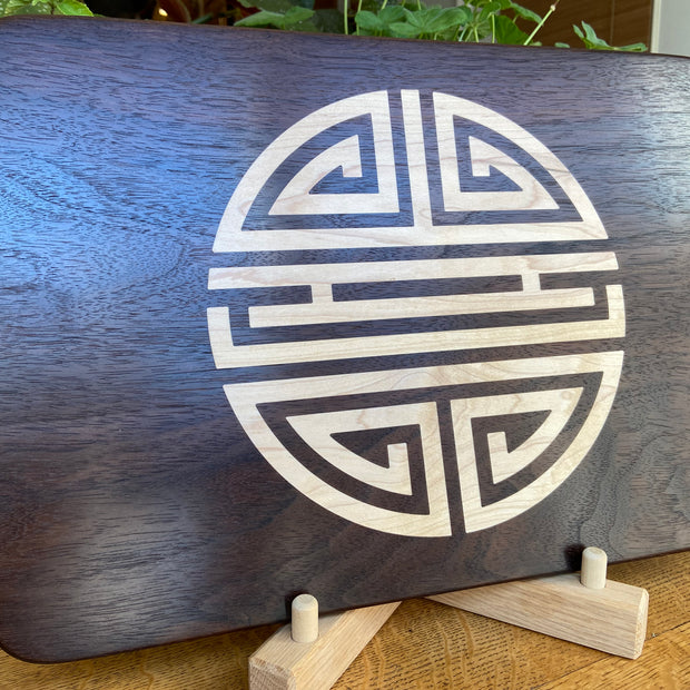 Walnut Charcuterie Board with Chinese Shou Symbol - Longevity Inlay