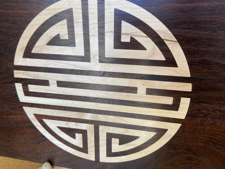 Walnut Charcuterie Board with Chinese Shou Symbol - Longevity Inlay