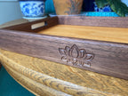 Handcrafted Walnut Decorative Tray with Lotus Engraving