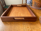 Handcrafted Walnut Decorative Tray with Lotus Engraving