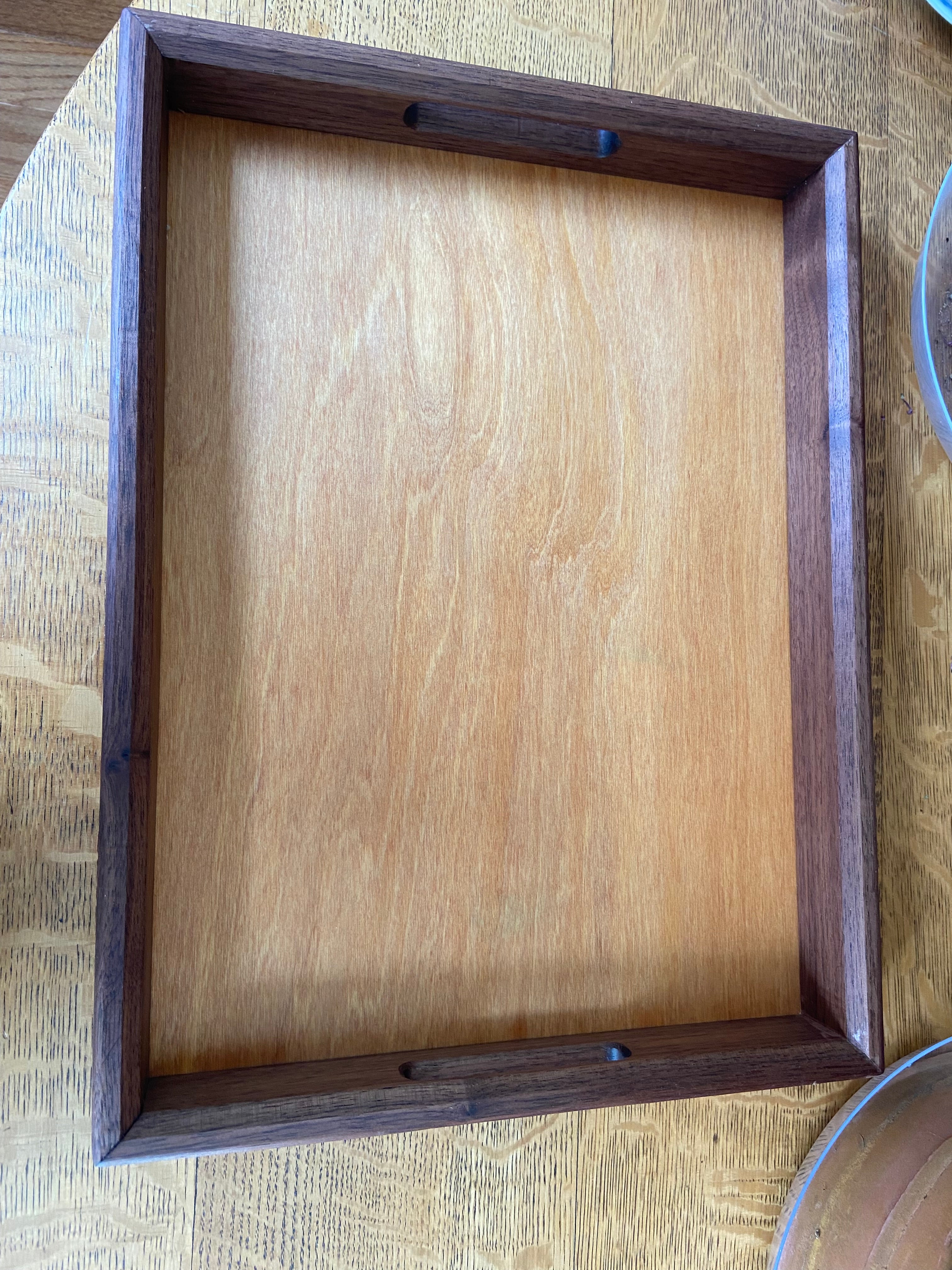Handcrafted Walnut Decorative Tray with Lotus Engraving