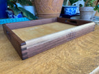 Handcrafted Walnut Decorative Tray with Lotus Engraving and Box Jointed Corners