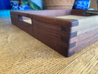 Handcrafted Walnut Decorative Tray with Lotus Engraving and Box Jointed Corners