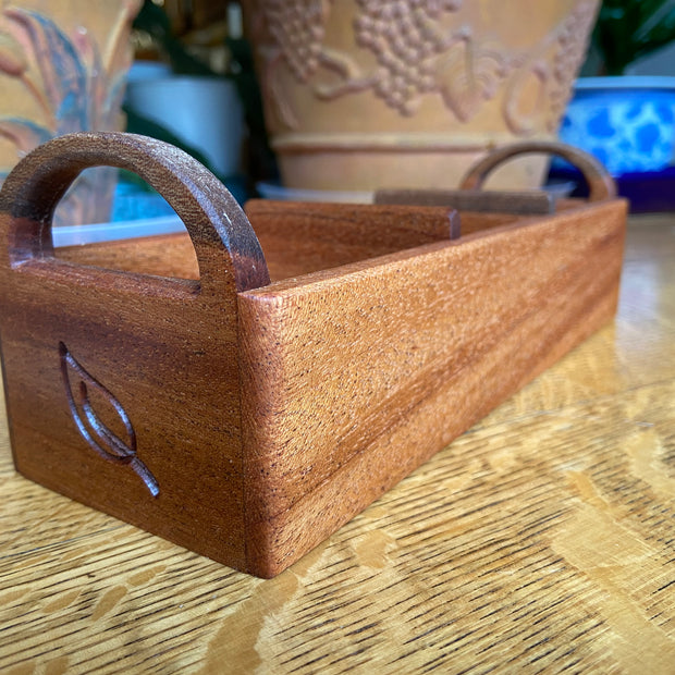 Hand-made and engraved tea caddy made from Mahogany