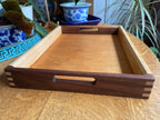 Lotus Engraved Decorative Tray with Boxed Joints and Contrasting Wood