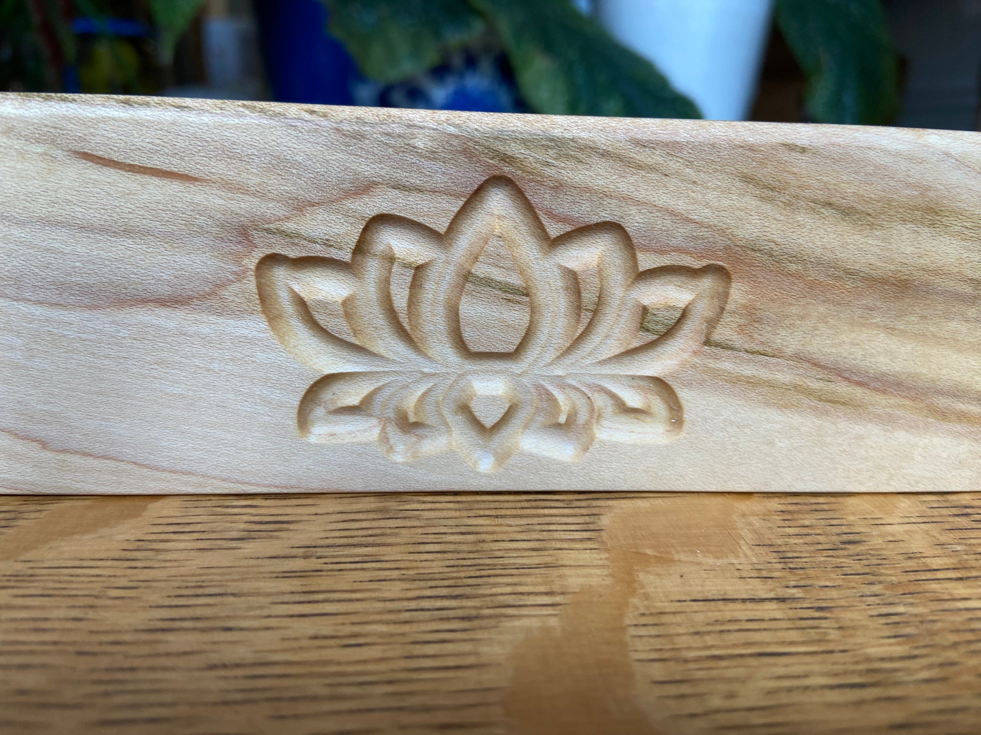 Lotus Engraved Decorative Tray with Boxed Joints and Contrasting Wood