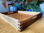 Lotus Engraved Decorative Tray with Boxed Joints and Contrasting Wood