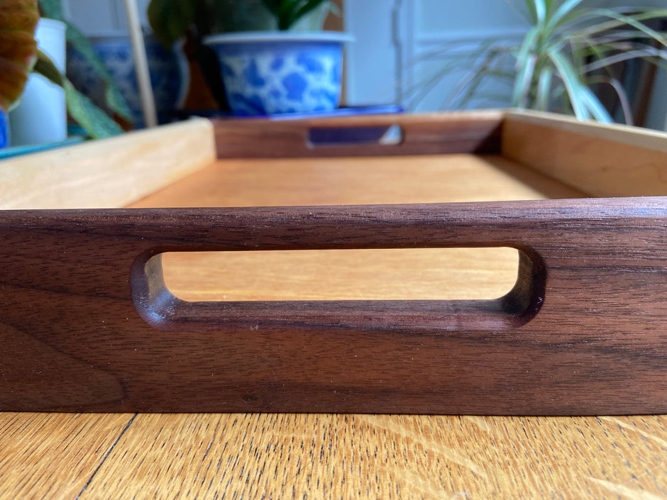 Lotus Engraved Decorative Tray with Boxed Joints and Contrasting Wood