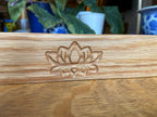 Handcrafted Red Oak Decorative Tray with Lotus Engraving and Box Jointed Corners