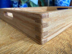 Handcrafted Red Oak Decorative Tray with Lotus Engraving and Box Jointed Corners