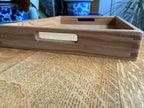 Handcrafted Red Oak Decorative Tray with Lotus Engraving and Box Jointed Corners