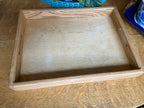 Handcrafted Red Oak Decorative Tray with Lotus Engraving and Box Jointed Corners