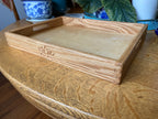 Handcrafted Red Oak Decorative Tray with Lotus Engraving and Box Jointed Corners