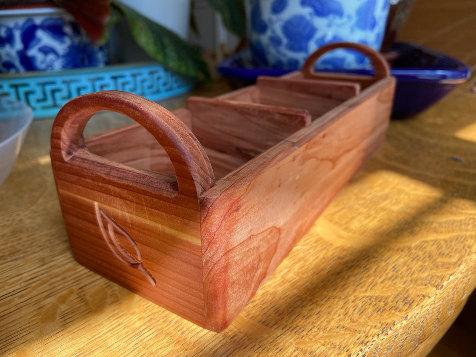 Hand-made tea caddy handcrafted from Red Cedar.