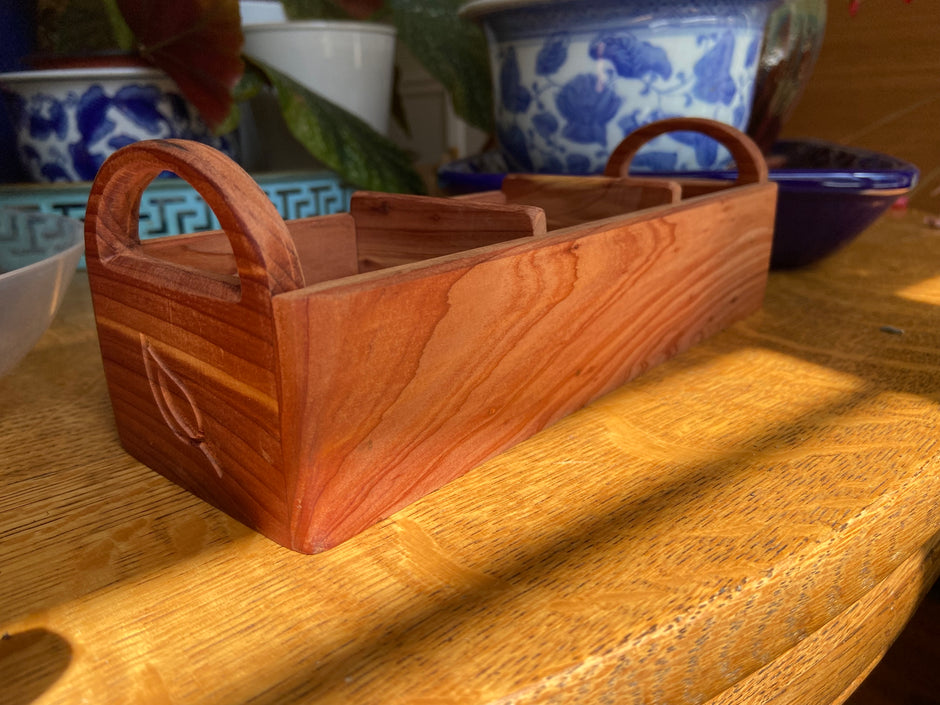 Hand-made tea caddy handcrafted from Red Cedar.