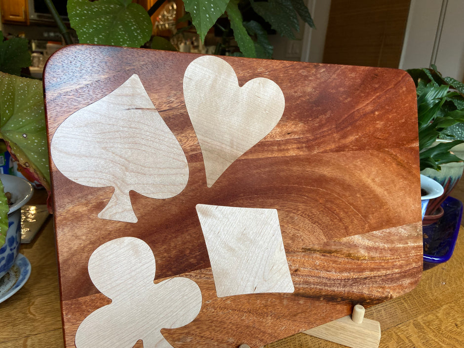 African Mahogany Charcuterie Board with Card Suit Inlay