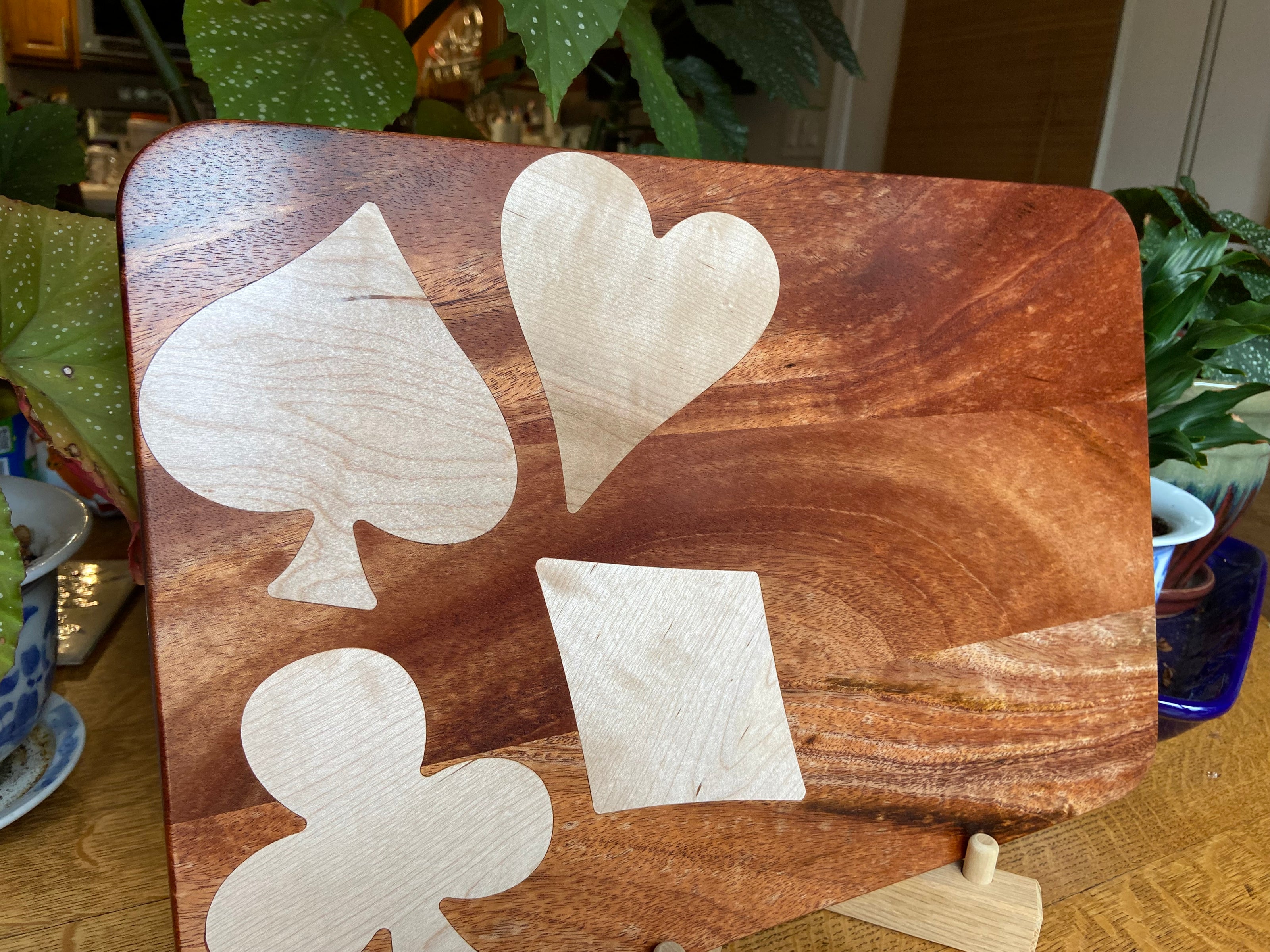 African Mahogany Charcuterie Board with Card Suit Inlay