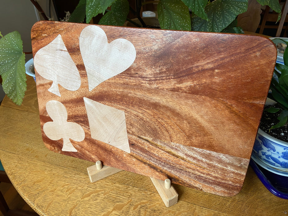 African Mahogany Charcuterie Board with Card Suit Inlay
