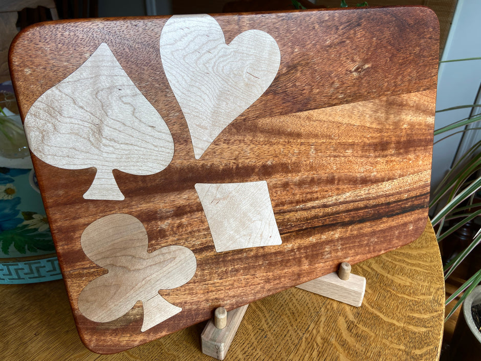 African Mahogany Charcuterie Board with Card Suit Inlay