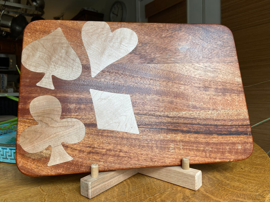 African Mahogany Charcuterie Board with Card Suit Inlay