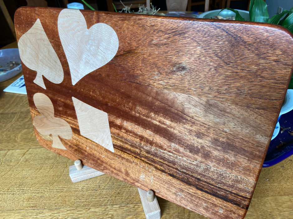 African Mahogany Charcuterie Board with Card Suit Inlay