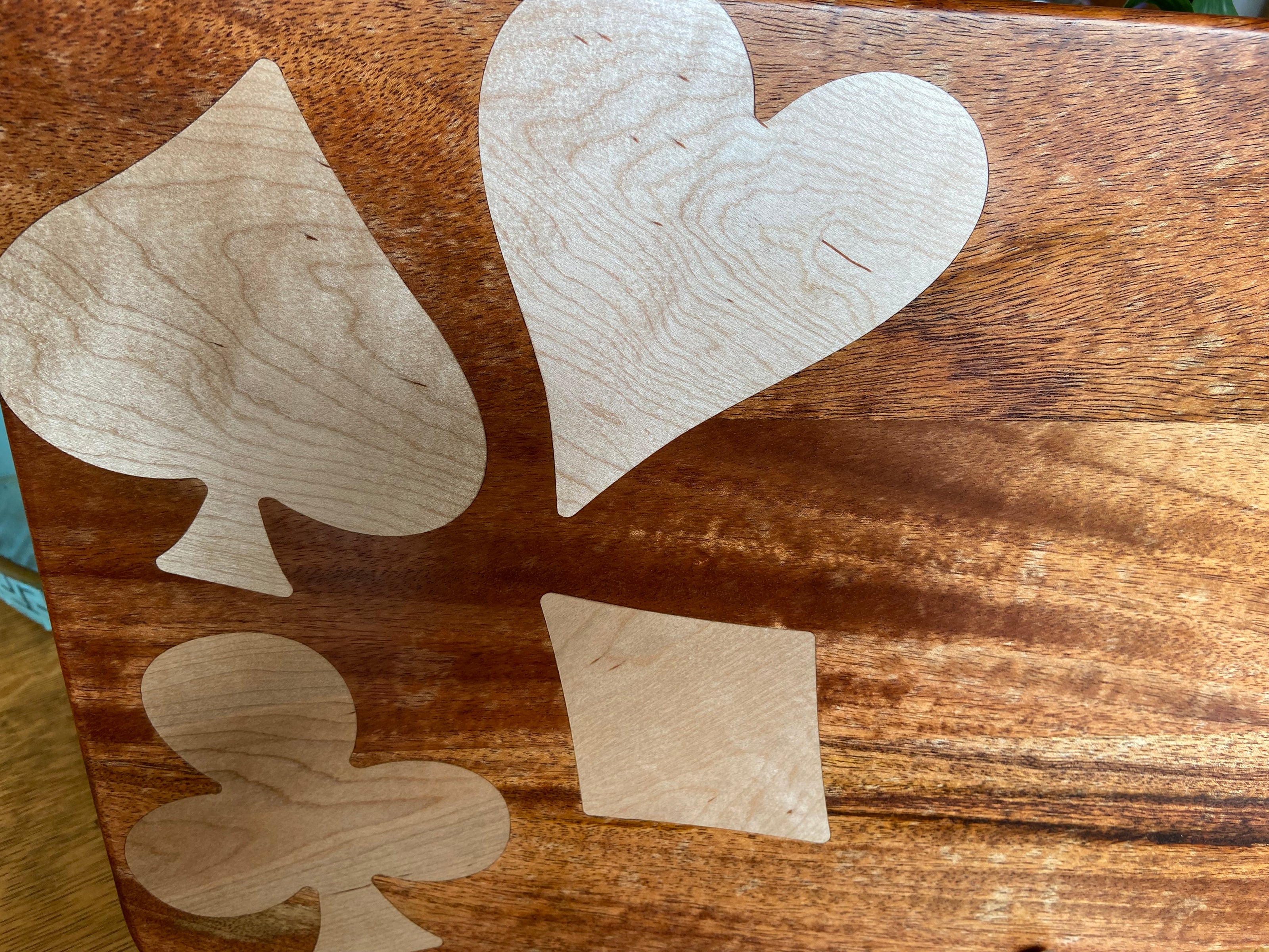 African Mahogany Charcuterie Board with Card Suit Inlay