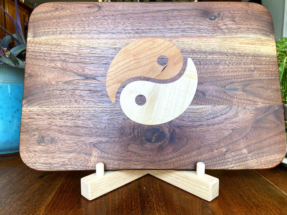 Walnut Charcuterie Board - Cherry & Maple Yin Yang Inlay