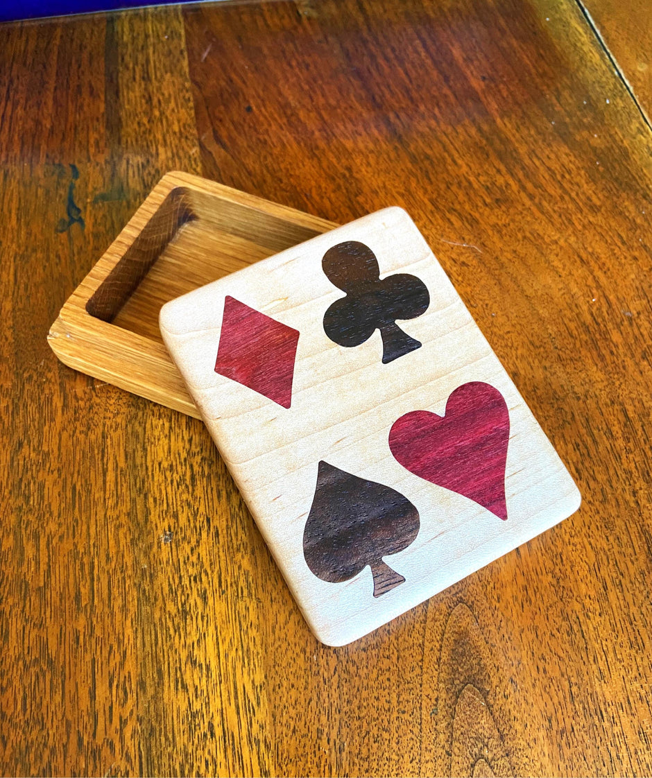 Handcrafted Wooden Playing Card Box - various wood and inlay options.