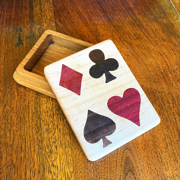 Handcrafted Wooden Playing Card Box - various wood and inlay options.
