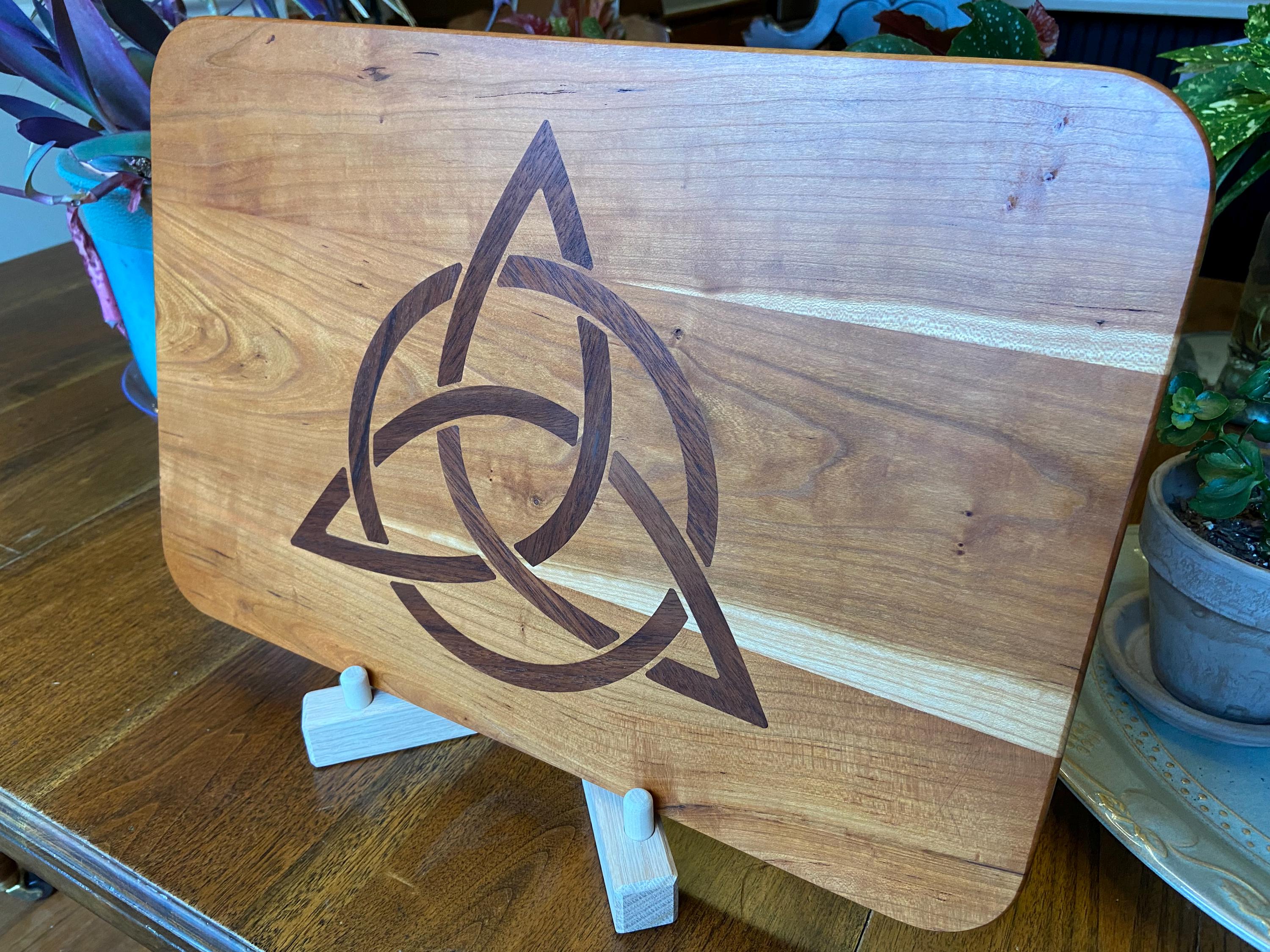 Cherry Charcuterie Board - Celtic Knot (triquetra) Peruvian Walnut Inlay.