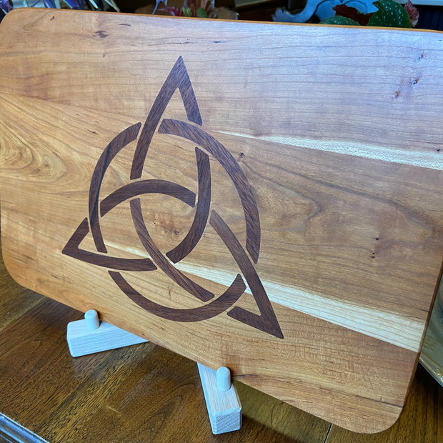 Cherry Charcuterie Board - Celtic Knot (triquetra) Peruvian Walnut Inlay.