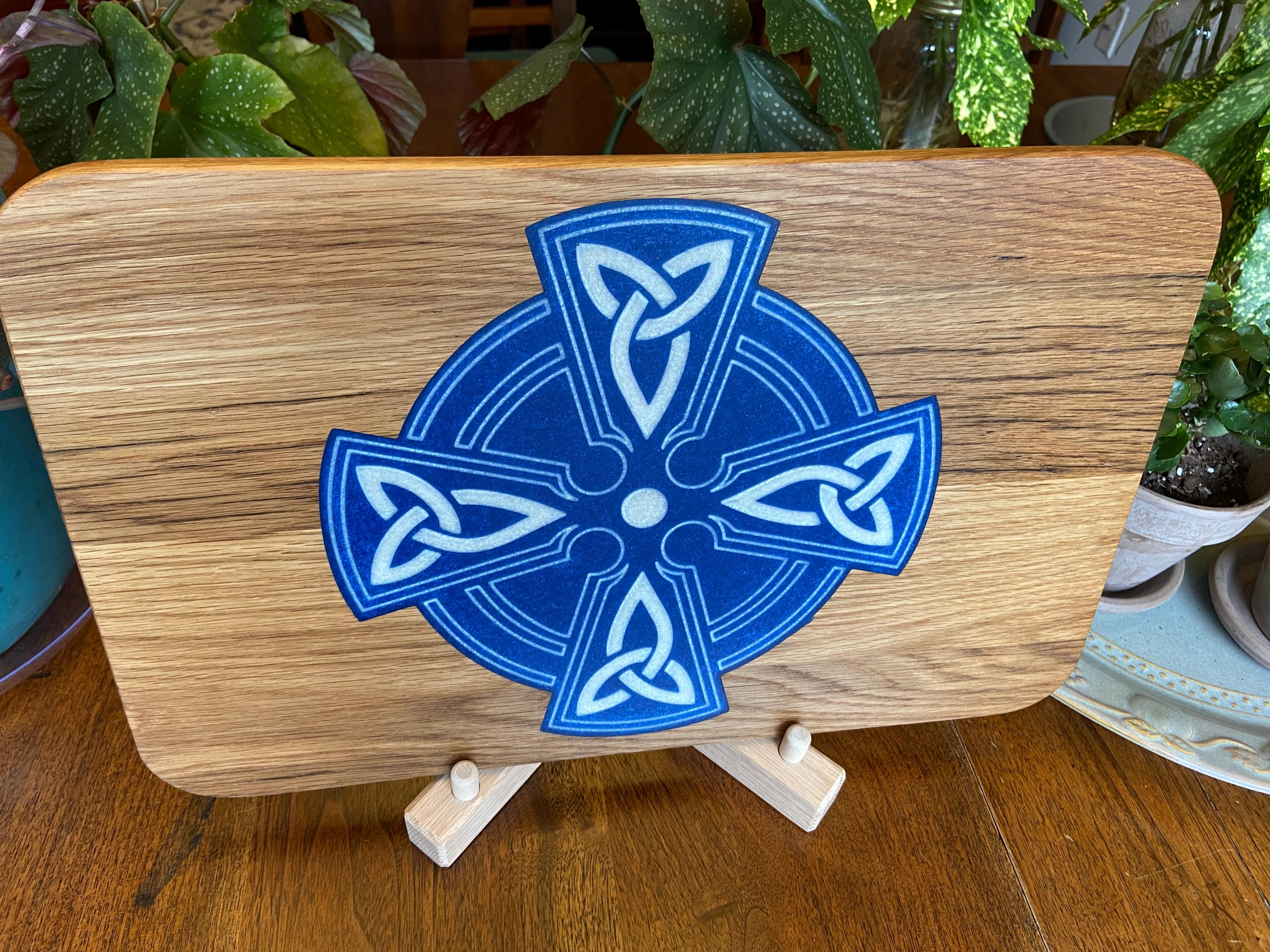 White Oak Charcuterie Board with Celtic Cross Resin Inlay - Handmade in USA