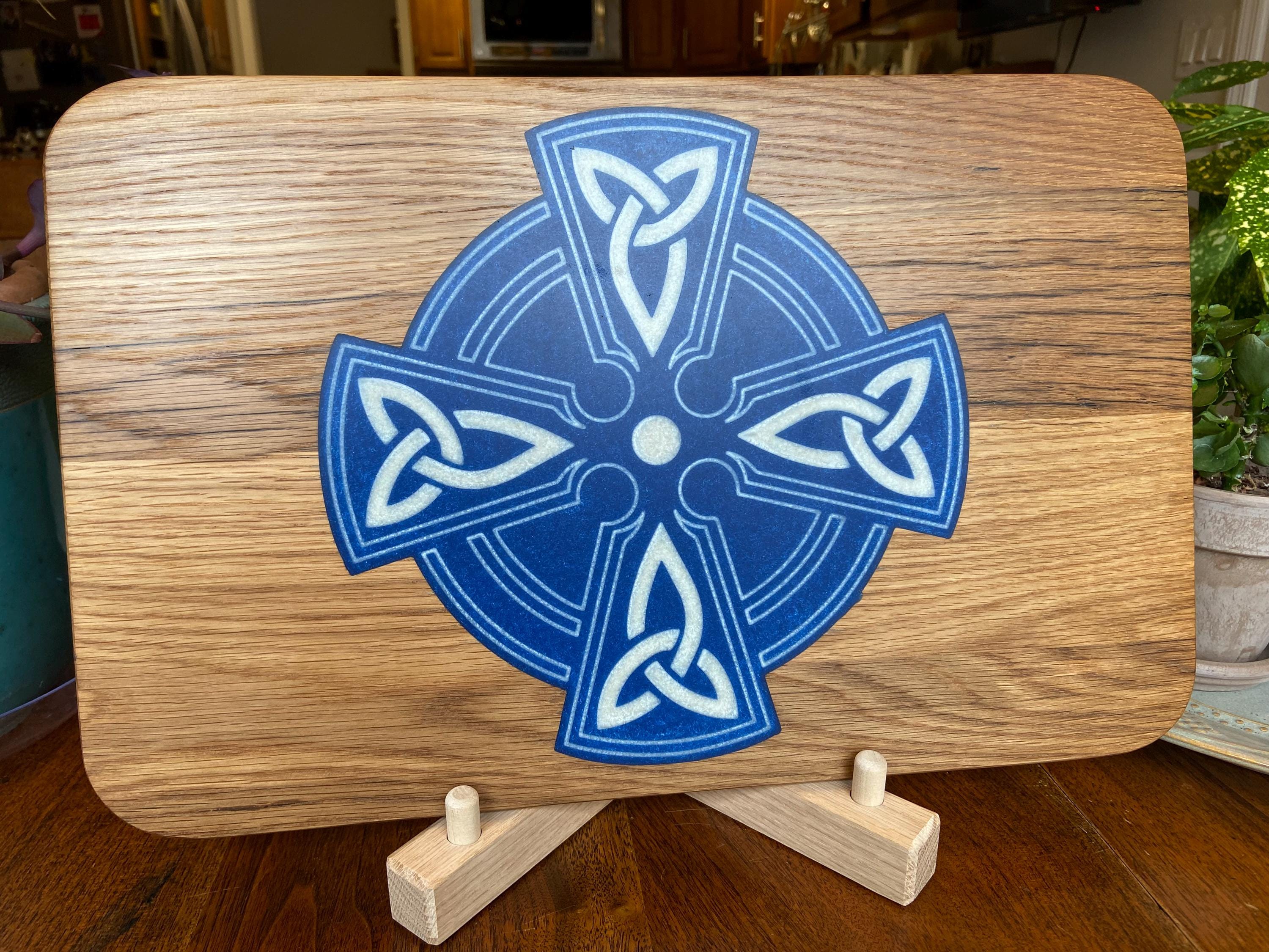 White Oak Charcuterie Board with Celtic Cross Resin Inlay - Handmade in USA
