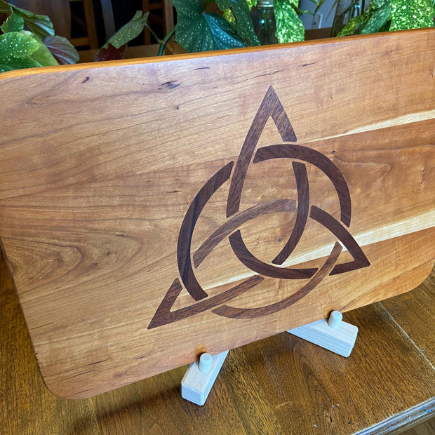 Cherry Charcuterie Board - Celtic Knot (triquetra) Peruvian Walnut Inlay.